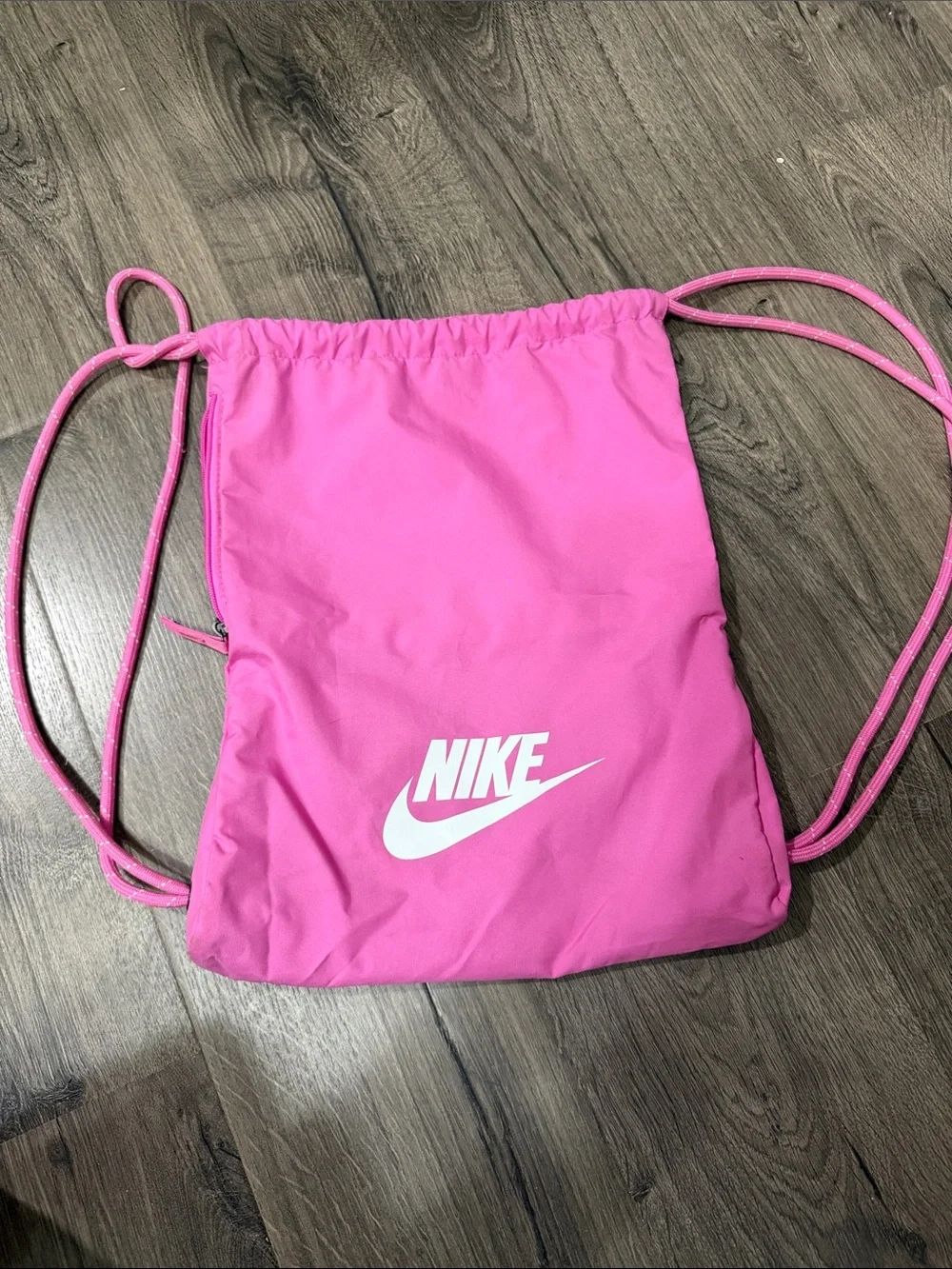 Nike Pink Drawstring Backpack with White Logo